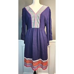 White Mark Navy Boho Hippie Prairie Dress Ethereal Cottagecore Vacation NWT Med